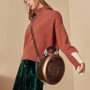 NEW Bronze Steampunk Working Clock Shoulder Bag Satchel Tote Wearable… N…